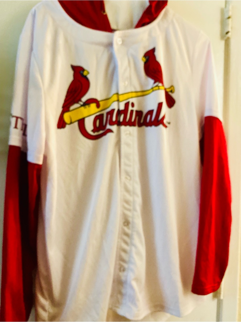 Source Unknown White and Red Cardinals Button-Up Baseball Jersey